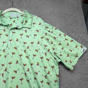 Martini Print Polo Shirt Green Cocktail‎ Party Golf Casual Men's XL